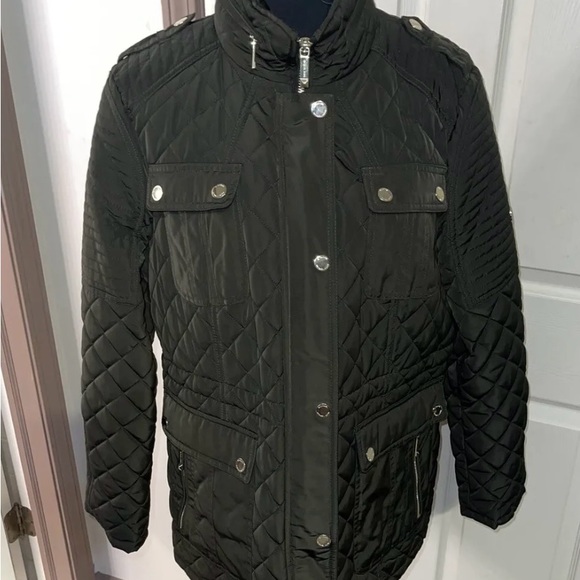 Michael Kors Woman’s Green With Gold Zippers Quilted  Hooded Jacket Size Xl - Picture 1 of 14